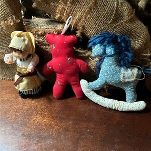 3 Vintage Handmade Christmas Ornament Collectibles Country Craft Style